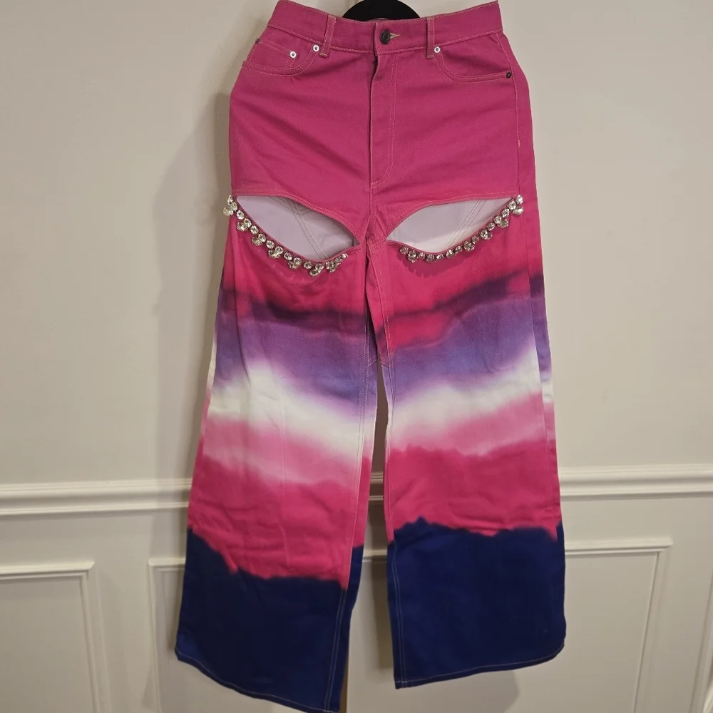 AREA Ombre Pink and Blue Tie-Dye Wide-leg Pants sz 25 - Picture 11 of 12